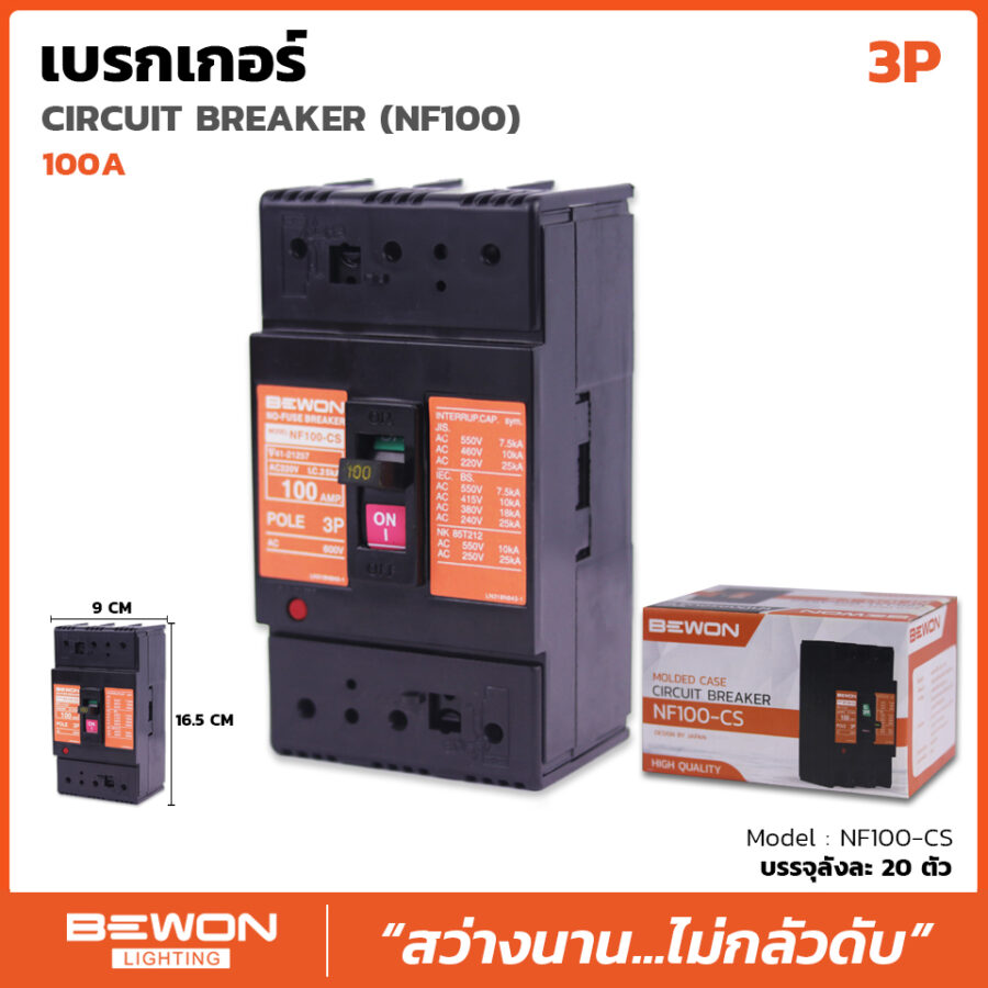 เซอร์กิตเบรกเกอร์เฟรมใหญ่ 3 สาย 100A