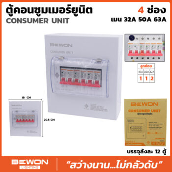 ตู้คอนซูมเมอร์ยูนิค 4 ช่อง พร้อมเมน+ลูก (32A/50A/63A)