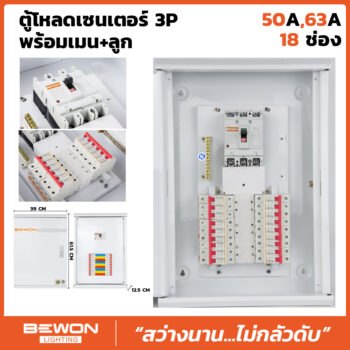 ตู้โหลดเซนเตอร์ 3P 18 ช่อง พร้อมเมน+ลูก (50A/63A)