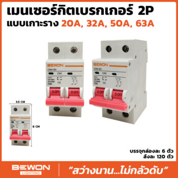 เมนเซอร์กิตเบรกเกอร์ 2P แบบเกาะราง (32A, 50A, 63A)
