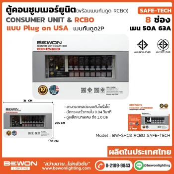 ตู้คอนซูมเมอร์ยูนิต กันดูด (Plug On) รุ่น SAFE-TECH 8 ช่อง