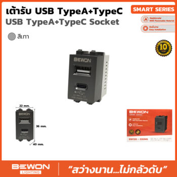 (BW120-032MG) เต้ารับ USB Type A + Type C