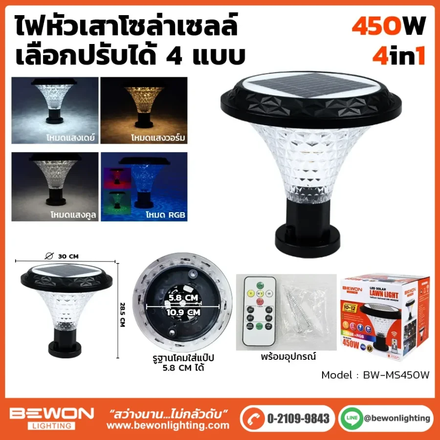 ไฟหัวเสาโซล่า 450W