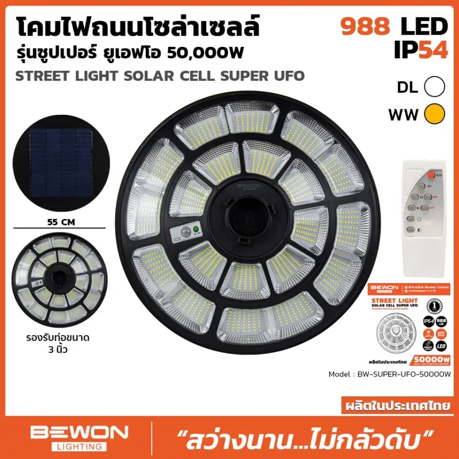 โคมถนนโซล่าเซลล์ UFO 50,000 วัตต์