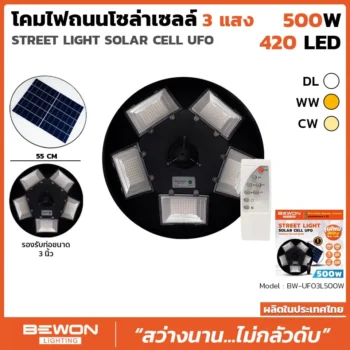 โคมถนนโซล่าเซลล์ UFO 500 วัตต์ (ไฟ 3 แสง)