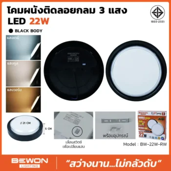 โคมติดลอยผนัง LED ทรงวงกลม 22W (สีดำ)