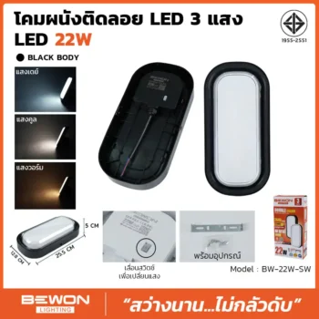 โคมติดลอยผนัง LED ทรงวงรี 22 วัตต์ (สีดำ)