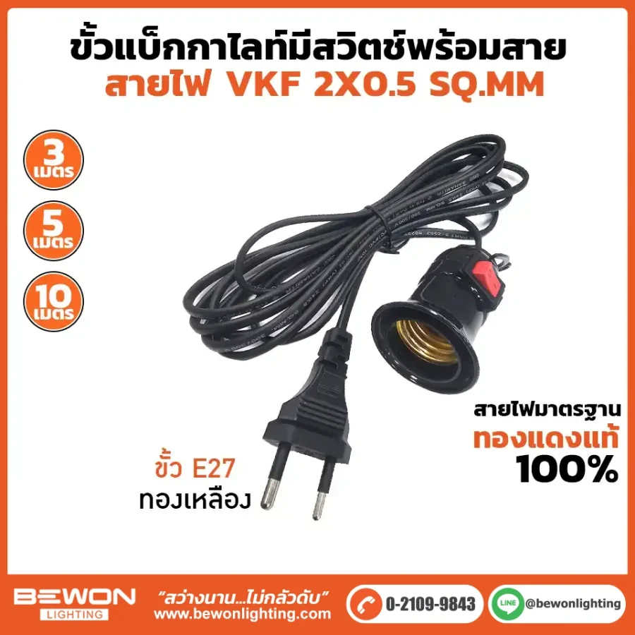 ขั้วแบ็กกาไลท์มีสวิตช์พร้อมสาย VKF