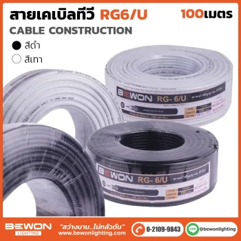 สายเคเบิลทีวี RG6U 100 เมตร