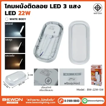 โคมผนังติดลอย 22W วงรี สีขาว