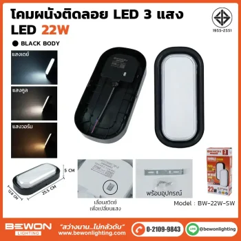 โคมผนังติดลอย 22W วงรี สีดำ