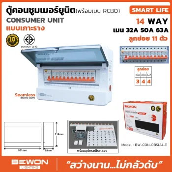 ตู้คอนซูมเมอร์ยูนิตกันดูด RCBO เกาะราง SMART LIFE 11 ช่อง