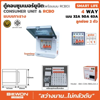 ตู้คอนซูมเมอร์ยูนิตกันดูด RCBO เกาะราง SMART LIFE 2 ช่อง