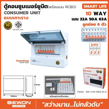 ตู้คอนซูมเมอร์ยูนิตกันดูด RCBO เกาะราง SMART LIFE 6 ช่อง