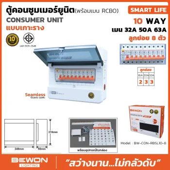 ตู้คอนซูมเมอร์ยูนิตกันดูด RCBO เกาะราง SMART LIFE 8 ช่อง