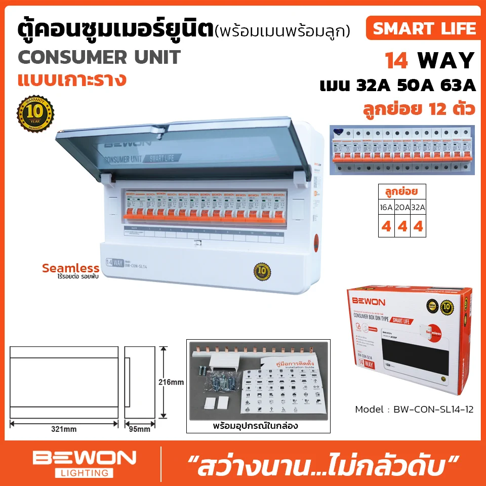 ตู้คอนซูมเมอร์ยูนิต เกาะราง SMART LIFE 12 ช่อง